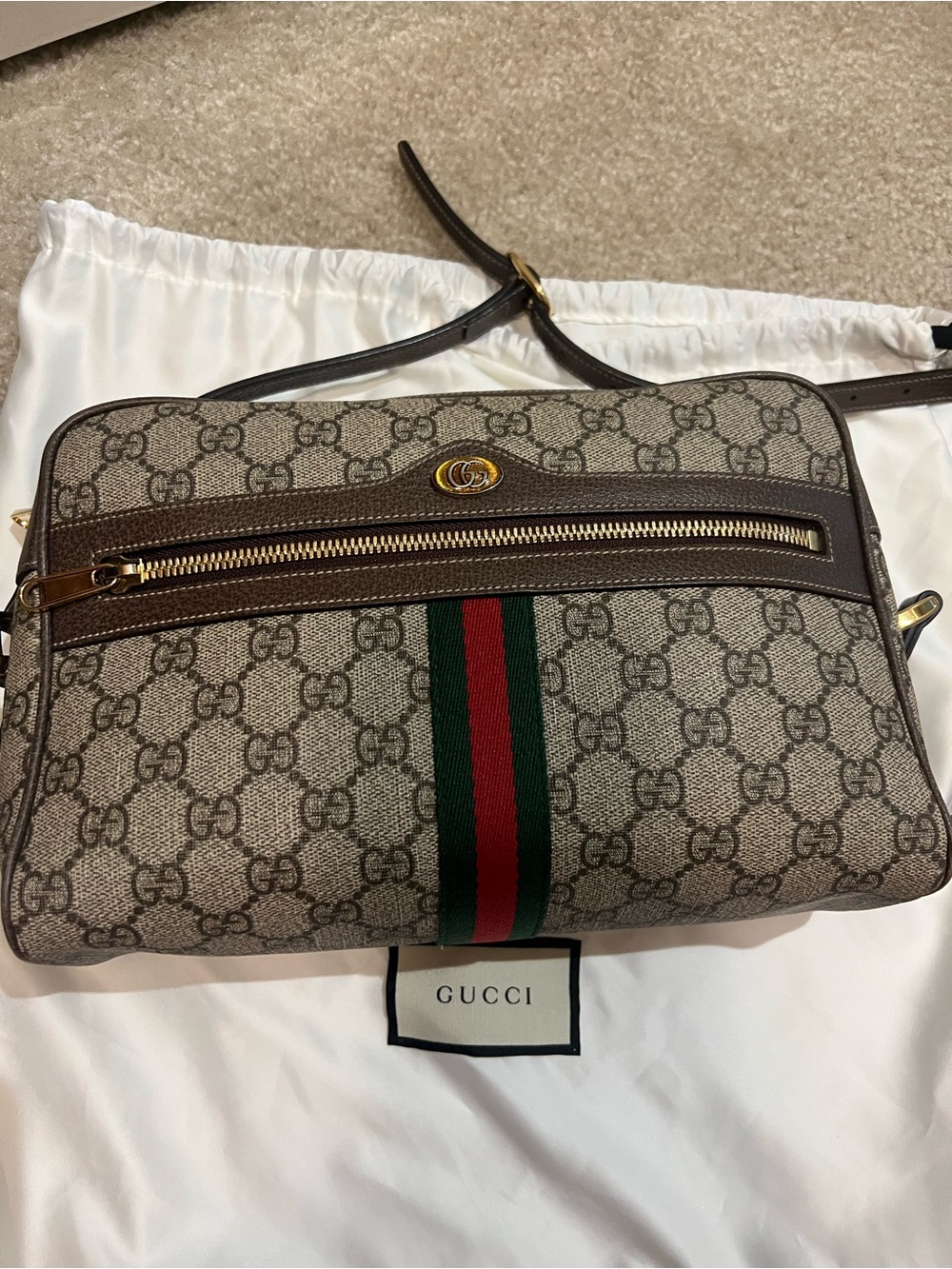 Gucci Beige GG Ophedia Supreme Canvas Shoulder Bag/ Crossbody